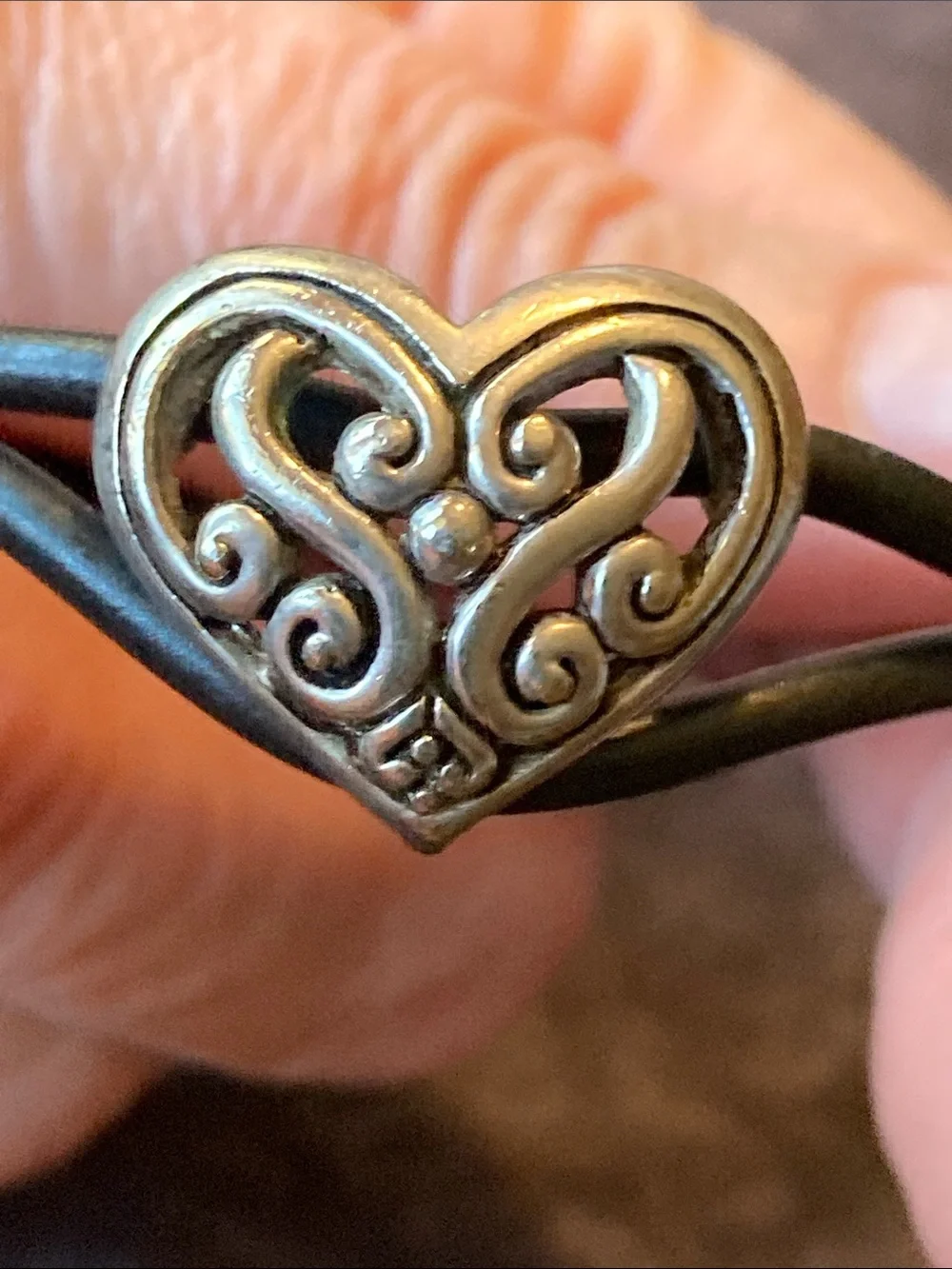 Handcrafted Black Corded Bracelet with Silver Tone Heart Accent